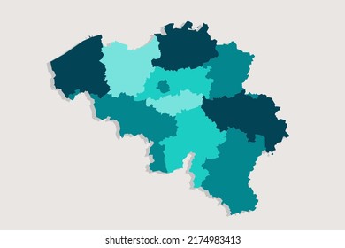 Belgien-Karte - Weltkarte-Vorlage für internationale Vektorgrafiken mit hoher detaillierter, blau-grüner Umrissfarbe einzeln auf weißem Hintergrund - Vektorgrafikeps10