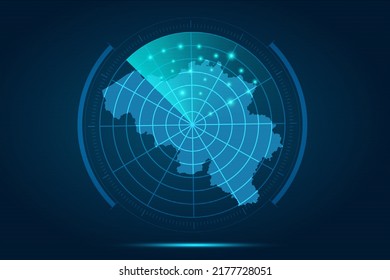Belgium Map - World Map International vector template with futuristic circle radar style HUD, GUI, UI interface isolated on blue background for design, infographic - Vector illustration eps 10