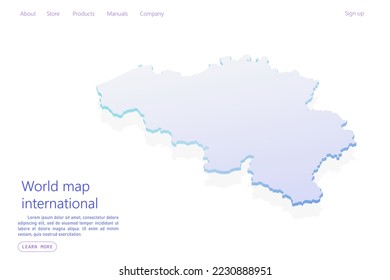 Mapa de Bélgica - Mapa mundial Mapa vectorial internacional con estilo isométrico que incluye sombra, color púrpura y azul aislado en fondo blanco para el diseño, sitio web - Ilustración vectorial eps 10