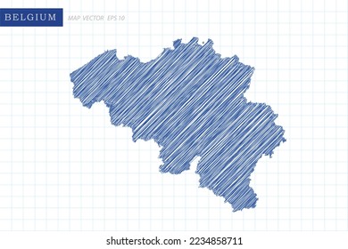 Belgium Map - World Map International vector template with blue outline graphic and pen drawing sketch style isolated on white grid background for design, website - Vector illustration eps 10