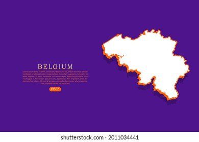 Mapa de Bélgica - Plantilla de vector de mapa mundial con estilo isométrico que incluye sombra, color blanco y naranja sobre fondo morado - Ilustración vectorial eps 10