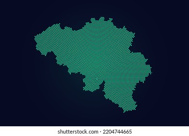 Belgium Map - World map vector template with green dots, grid, grunge, halftone style isolated on dark background for education, infographic, design, website - Vector illustration eps 10