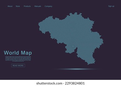 Belgium Map - World map vector template with blue dots, grid, grunge, halftone style isolated on dark purple background for website, infographic, technology design - Vector illustration eps 10