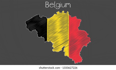 Belgium map-flag chalkboard style vector illustration. 