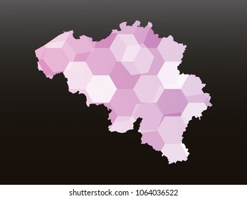 Belgium map-Purple map made of hexagon on black and gray background, gradient color. Vector illustration eps 10.