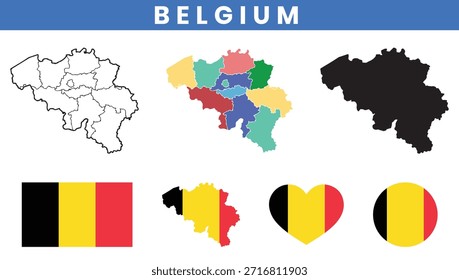 Bélgica mapas e coleção de vetor de bandeira da Bélgica.