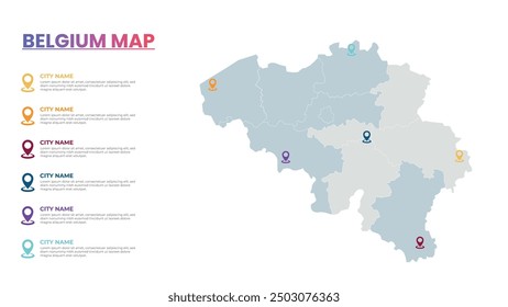 Belgium Modern Map Infographic Template, Detailed infographic map of Belgium Popular City