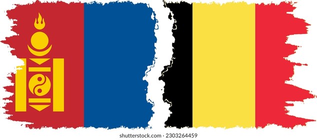 Belgium and Mongolia grunge flags connection, vector