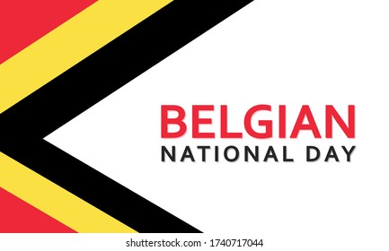 Belgium National Day 21st of July simple greeting card with title and national flags, horizontal on white background.