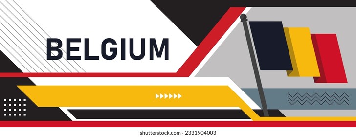 Belgisches Tagesbanner mit Flaggenfarben, Themenhintergrund und geometrisch abstraktem, modernes, schwarz-gelbes Design. Geschäftsthema unter belgischer Flagge in Brüssel. Vektorgrafik.