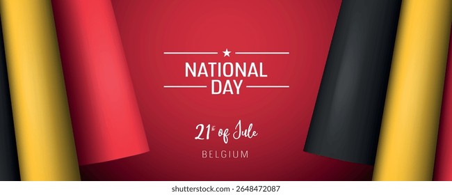 Belgium national day vector banner, greeting card. Belgian wavy flag in 21st of July national patriotic holiday horizontal design