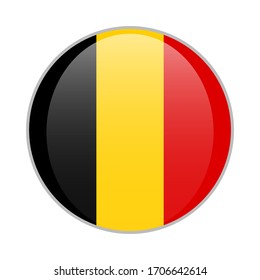 Belgium national flag round glossy icon badge Isolated on white background