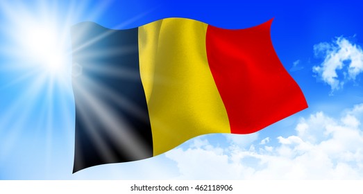 Belgium national flag sky background