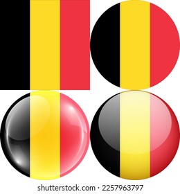 Belgium National Flag Symbol Logo Icon, set of 1:1 Square, Round Circular Shape, Bubble and Button Design Vector Illustration Isolated on White Background