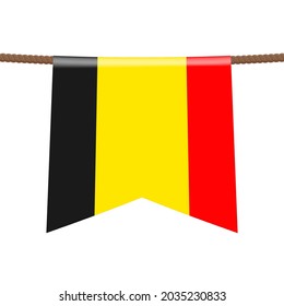 belgium national flags hangs on the rope. The symbol of the country in the pennant hanging on the rope. Realistic vector illustration.