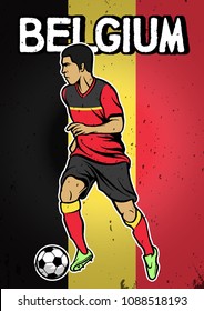 Belgium National Football Team with Flag Background