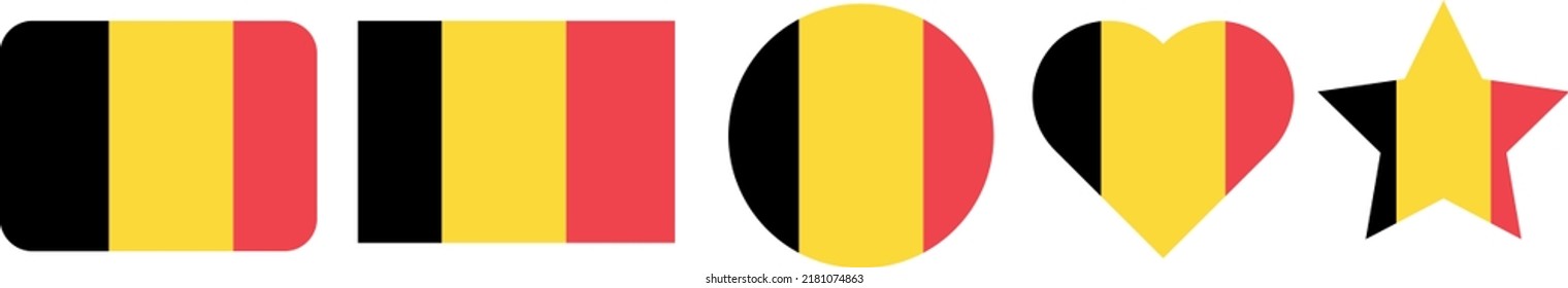 Belgium National symbol. Square, round, star and heart shape. flag symbol. Stock vector illustration red yellow black