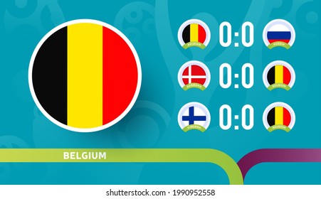 belgium national team Schedule matches in the final stage at the euro 2020 Football Championship. Vector illustration of football 2020 matches.