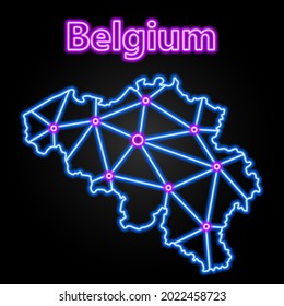 Belgium neon map, isolated vector illustration.