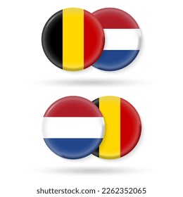 Belgium and Netherlands circle flags. 3d icon. Round Belgian and Dutch national symbols. Vector illustration.
