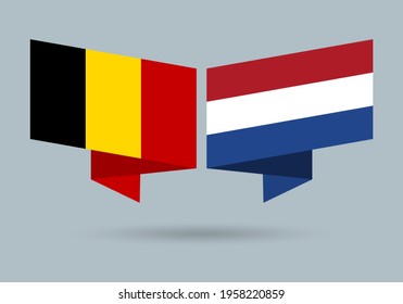 Belgium and the Netherlands or Holland flags. Belgian and Dutch national symbols. Vector illustration.