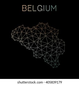 Belgium network map. Abstract polygonal Belgium network map design. Map of Belgium network connections. Vector illustration.
