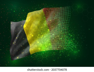 Bélgica, sobre la bandera del vector 3d sobre el fondo verde con polígonos y números de datos