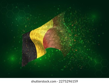 Belgium, on vector 3d flag on green background with polygons and data numbers