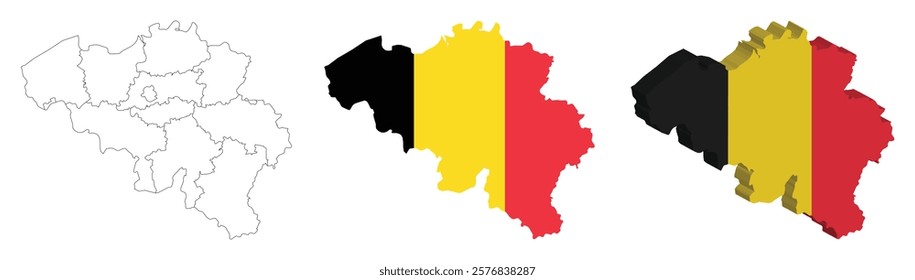 Belgium outline, fill with flag and 3d map