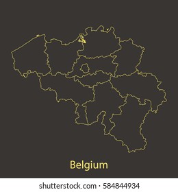 Belgium outline,stroke of map with administrative division. Vector illustration