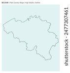 Belgium plain country map. High Details. Outline style. Shape of Belgium. Vector illustration.