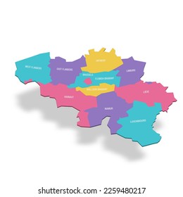 Belgium political map of administrative divisions - provinces. 3D colorful vector map with name labels.