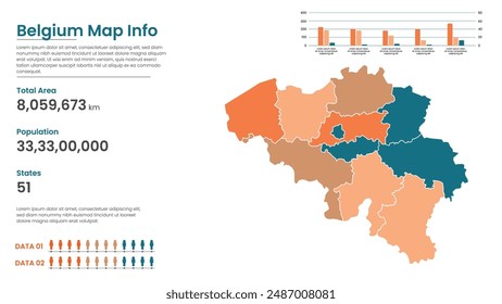 Belgium political map of administrative divisions states, Colorful states in Belgium map infographic, Belgium Map Info, Belgium Population.