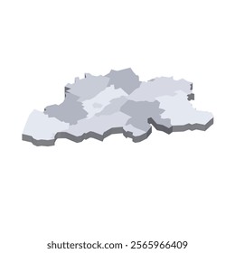 Belgium political map of administrative divisions - provinces. 3D isometric blank vector map in shades of grey.