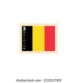 Belgium postage stamp. Belgium National Flag Postage Stamp. Stamp with official country flag pattern and countries name vector illustration