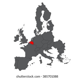 Belgium red map on gray Europe map vector