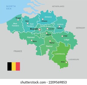 Belgium regions map. Vector education illustration