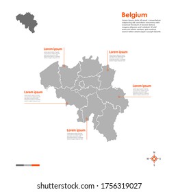 Mapa vectorial de regiones belgas sobre fondo blanco.