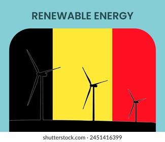 Belgium renewable energy, environmental and ecological energy idea, wind turbine with Belgium flag, electrical industry, alternative solar power