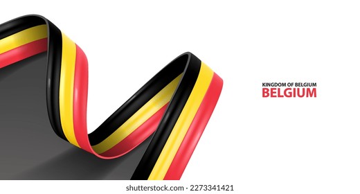 Belgium ribbon flag. Bent waving ribbon in colors of the Belgium national flag. National flag background.