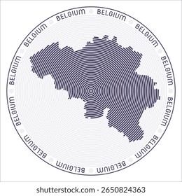 Belgium round logo design. Country shape build of rings. Belgium text around the country. Vector Illustration.