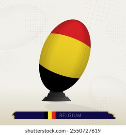 Belgium Rugby Ball on Rugby Kicking Tees with Modern Design. Illustration perfect for sports, national pride, and rugby-related projects.