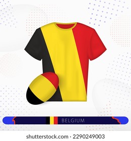 Belgium rugby jersey with rugby ball of Belgium on abstract sport background. Jersey design.