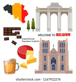 Belgium set collection architecture and symbols Vector illustrations
