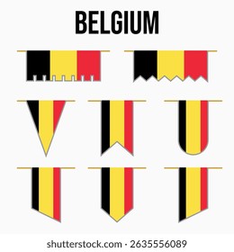 belgium set of country flags with their own distinctive colors and symbols, symbolizing pride, with medieval and royal theme style, war, conflict, warriors, both vertical and horizontal. belgian