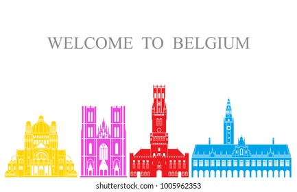 Belgium set.  Isolated Belgium architecture on white background. EPS 10. Vector illustration