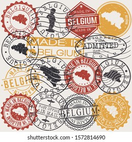 Belgium Set of Stamps. Travel Passport Stamp. Made In Product. Design Seals Old Style Insignia. Icon Clip Art Vector.