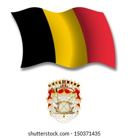 belgium shadowed textured wavy flag and coat of arms against white background, vector art illustration, image contains transparency transparency