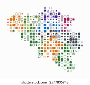 Belgium, shape of the country build of colored cells. Digital style map of the Belgium on white background. Large size rounded square blocks. Creative vector illustration.