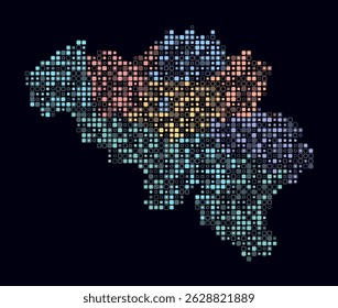Belgium, shape of the country build of colored cells. Digital style map of the Belgium on dark background. Small size rounded square blocks. Abstract vector illustration.